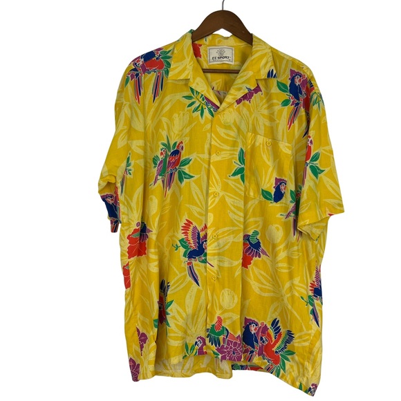 Vintage Men’s Yellow CC Sport Hawaiian Shirt with Birds Union Made USA Size XL - Picture 5 of 10